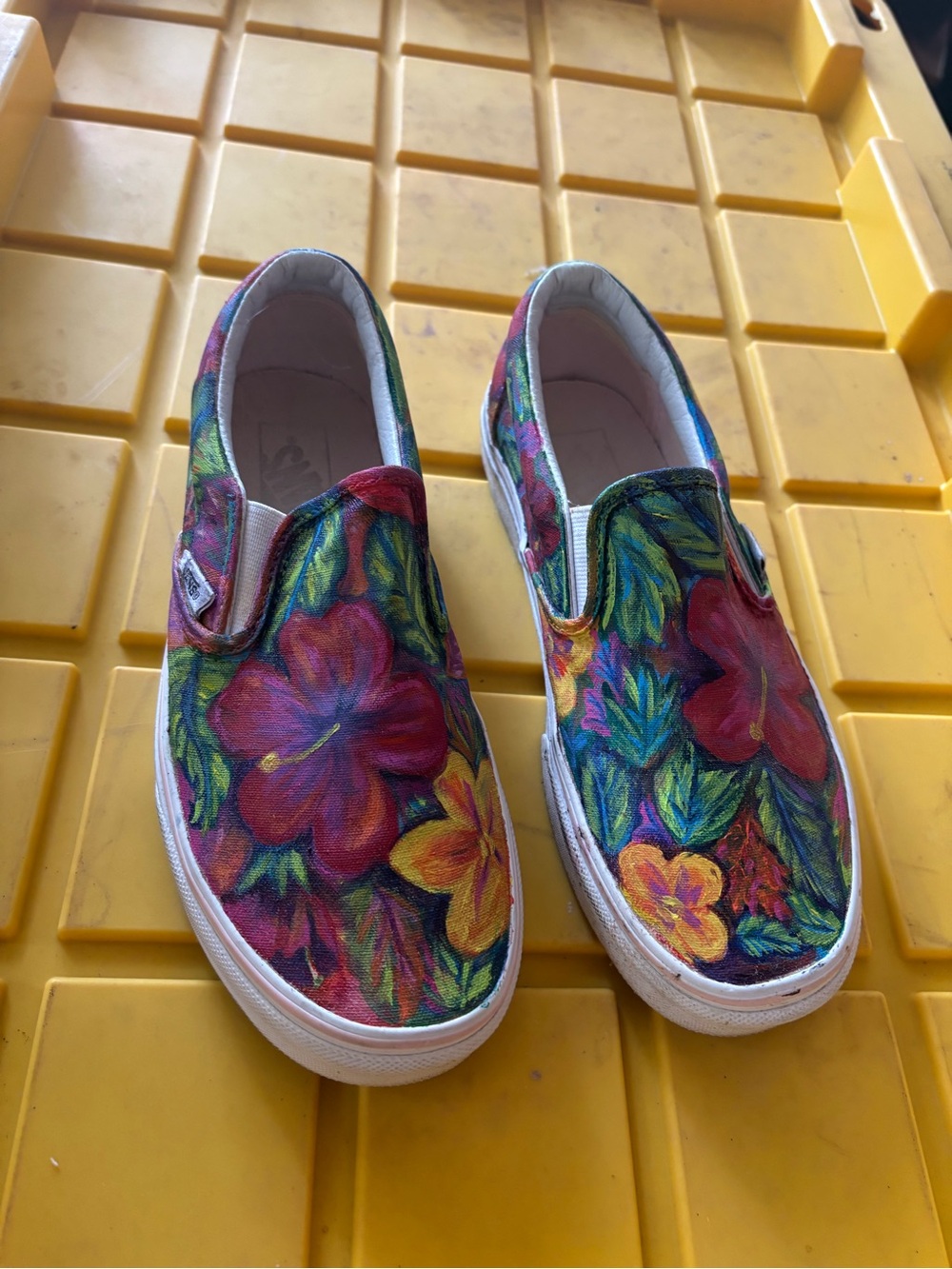 Hand-Painted Floral Slip-On Vans Sneakers size 8